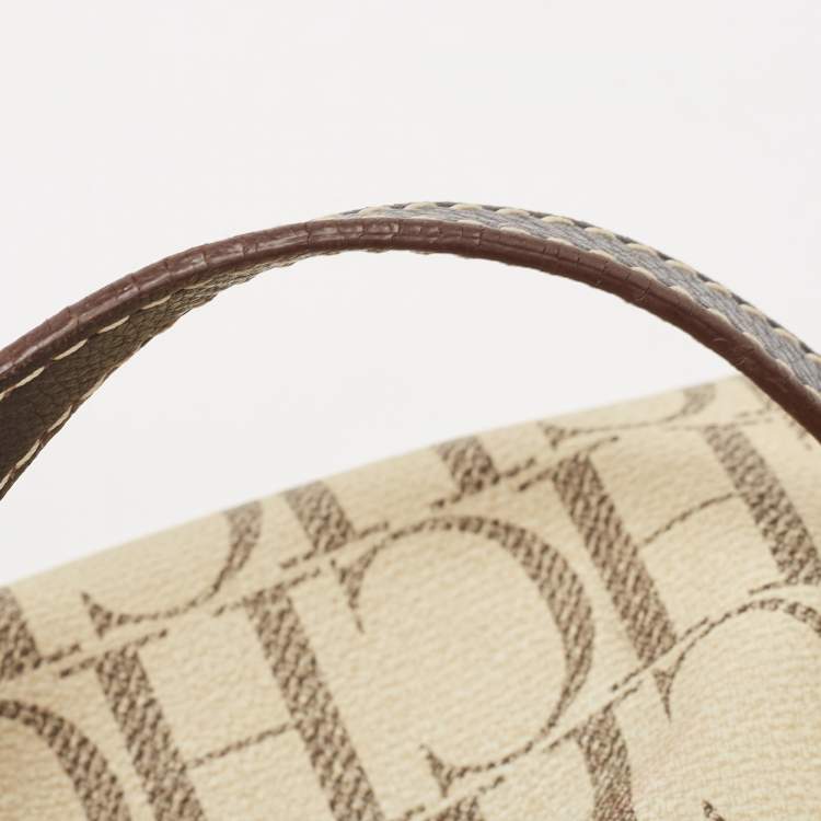 Pre Owned Carolina Herrera Cream/Brown Monogram Coated Canvas and Leather Chain Hobo