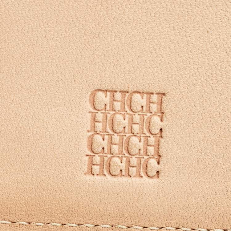 Pre Owned Carolina Herrera Brown Monogram Embossed Leather Trifold Wallet