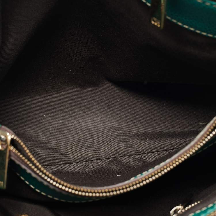 Pre Owned Carolina Herrera Green Monogram Embossed Leather Matteo Tote