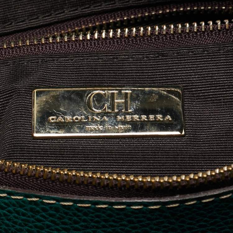 Pre Owned Carolina Herrera Green Monogram Embossed Leather Matteo Tote