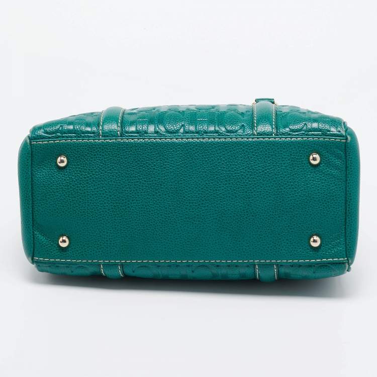 Pre Owned Carolina Herrera Green Monogram Embossed Leather Matteo Tote