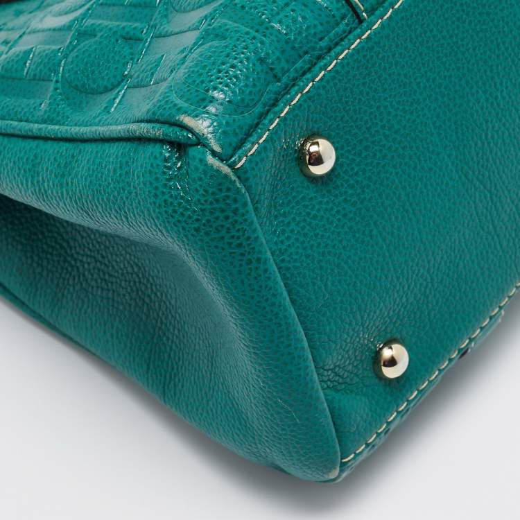 Pre Owned Carolina Herrera Green Monogram Embossed Leather Matteo Tote