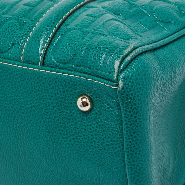 Pre Owned Carolina Herrera Green Monogram Embossed Leather Matteo Tote