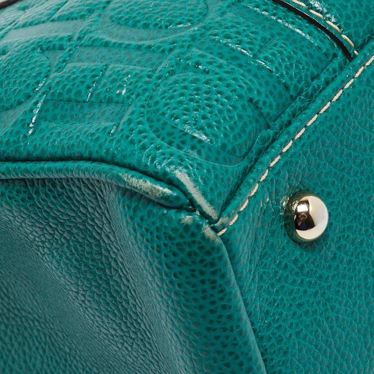 Pre Owned Carolina Herrera Green Monogram Embossed Leather Matteo Tote