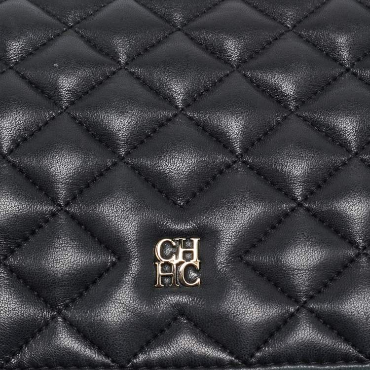 Pre Owned Carolina Herrera Black Quilted Leather Flap Chain Shoulder Bag