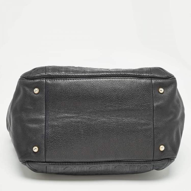 Pre Owned Carolina Herrera Black Monogram Embossed Leather Audrey Tote