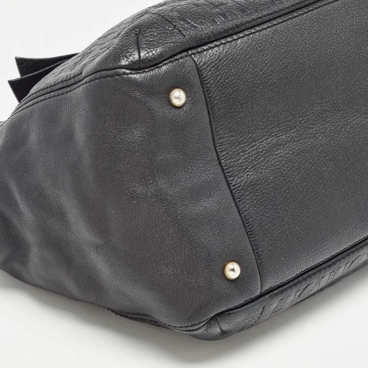 Pre Owned Carolina Herrera Black Monogram Embossed Leather Audrey Tote