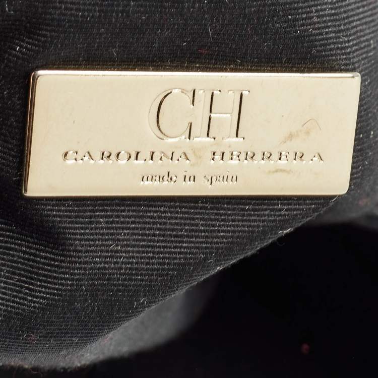 Pre Owned Carolina Herrera Black Monogram Embossed Leather Audrey Tote