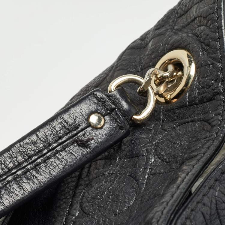 Pre Owned Carolina Herrera Black Monogram Embossed Leather Audrey Tote