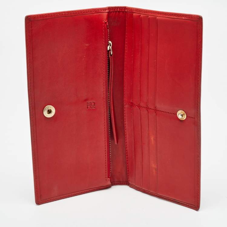 Pre Owned Carolina Herrera Red Monogram Embossed Leather Bifold Long Wallet