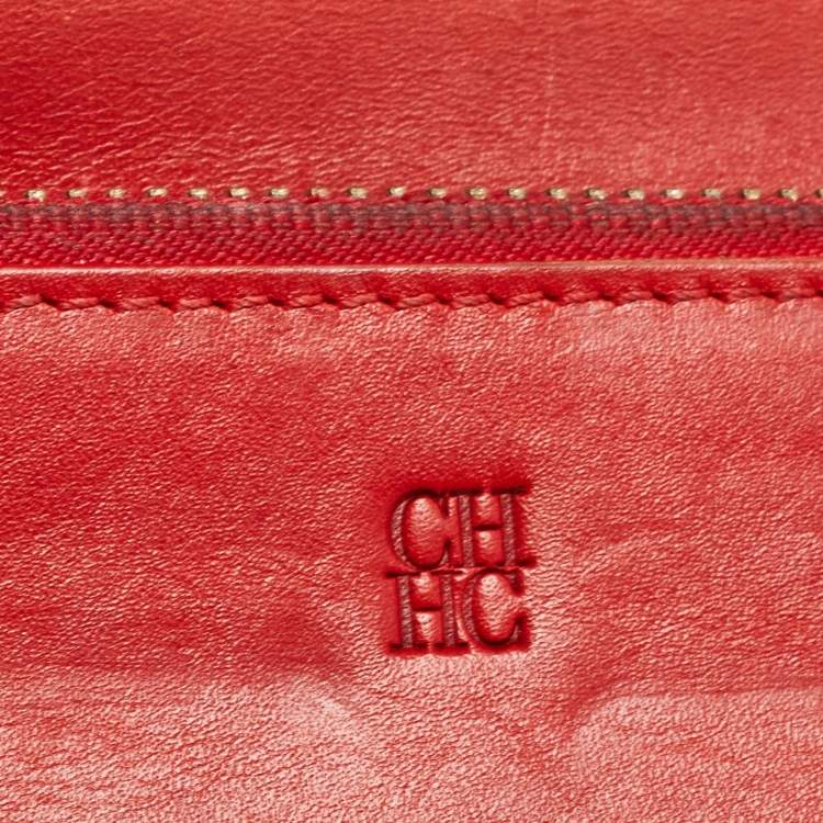 Pre Owned Carolina Herrera Red Monogram Embossed Leather Bifold Long Wallet