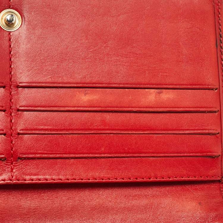 Pre Owned Carolina Herrera Red Monogram Embossed Leather Bifold Long Wallet
