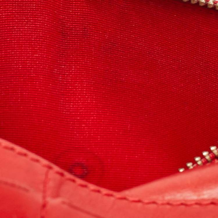 Pre Owned Carolina Herrera Red Monogram Embossed Leather Bifold Long Wallet