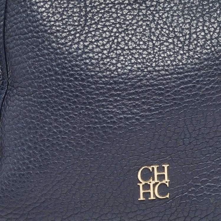 Pre Owned Carolina Herrera Navy Blue Leather Maria Tassel Hobo 
