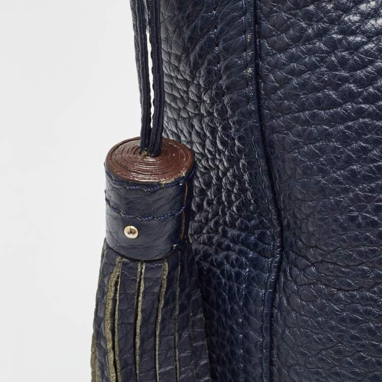 Pre Owned Carolina Herrera Navy Blue Leather Maria Tassel Hobo 