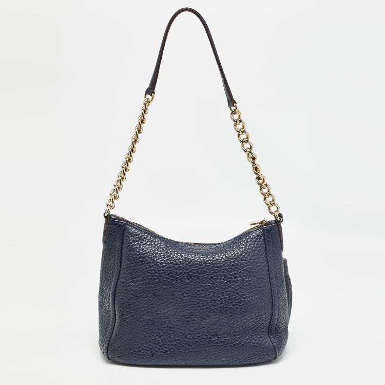 Pre Owned Carolina Herrera Navy Blue Leather Maria Tassel Hobo 