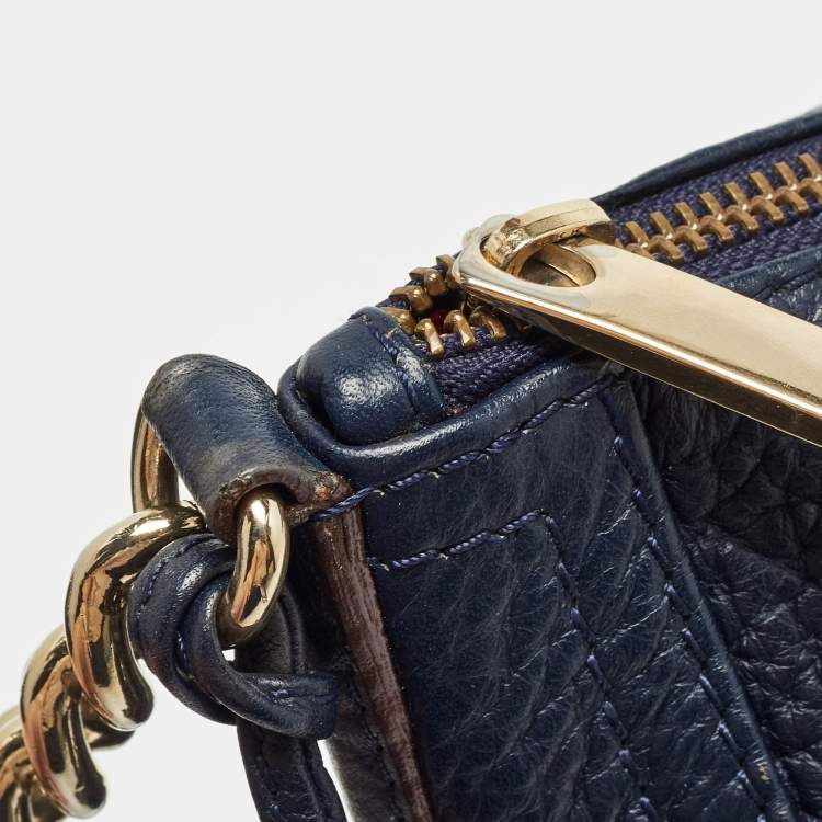 Pre Owned Carolina Herrera Navy Blue Leather Maria Tassel Hobo 