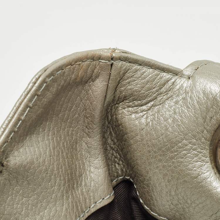 Pre Owned Carolina Herrera Silver Monogram Leather Audrey Shoulder Bag