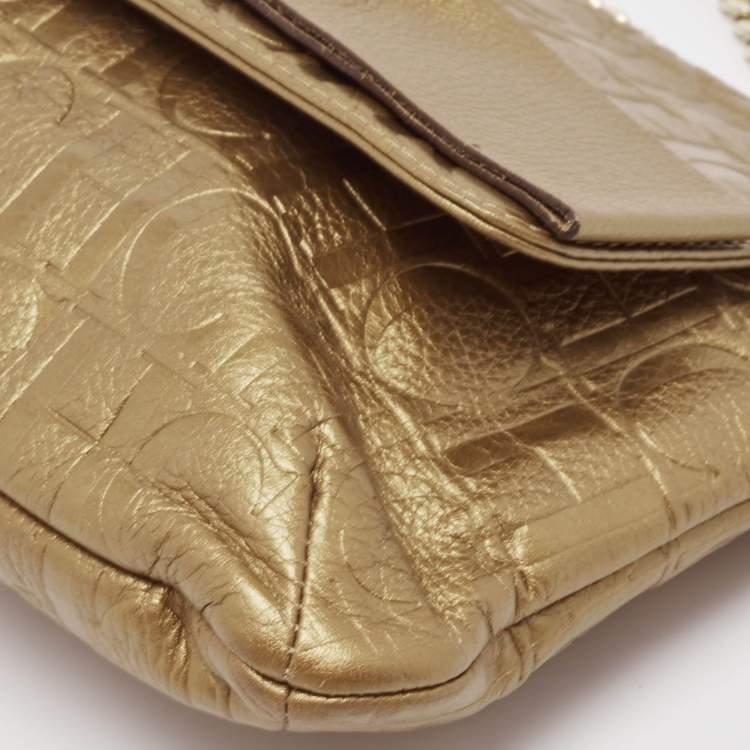 Pre Owned Carolina Herrera Gold Monogram Leather Audrey Shoulder Bag
