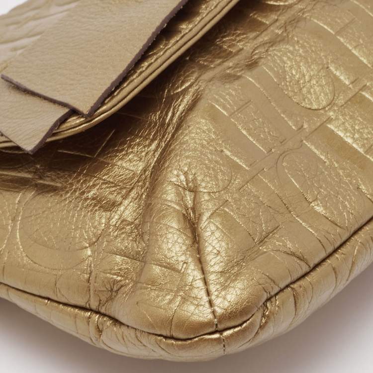 Pre Owned Carolina Herrera Gold Monogram Leather Audrey Shoulder Bag