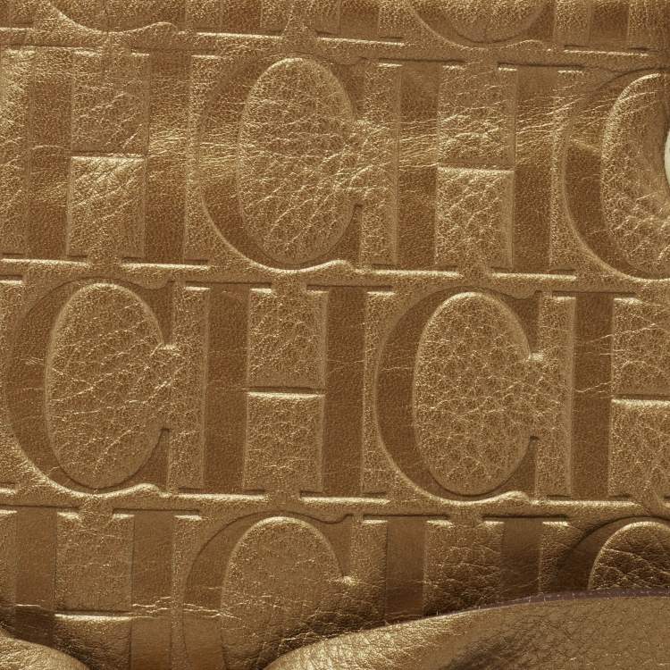 Pre Owned Carolina Herrera Gold Monogram Leather Audrey Shoulder Bag