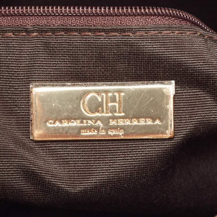 Pre Owned Carolina Herrera Gold Monogram Leather Audrey Shoulder Bag