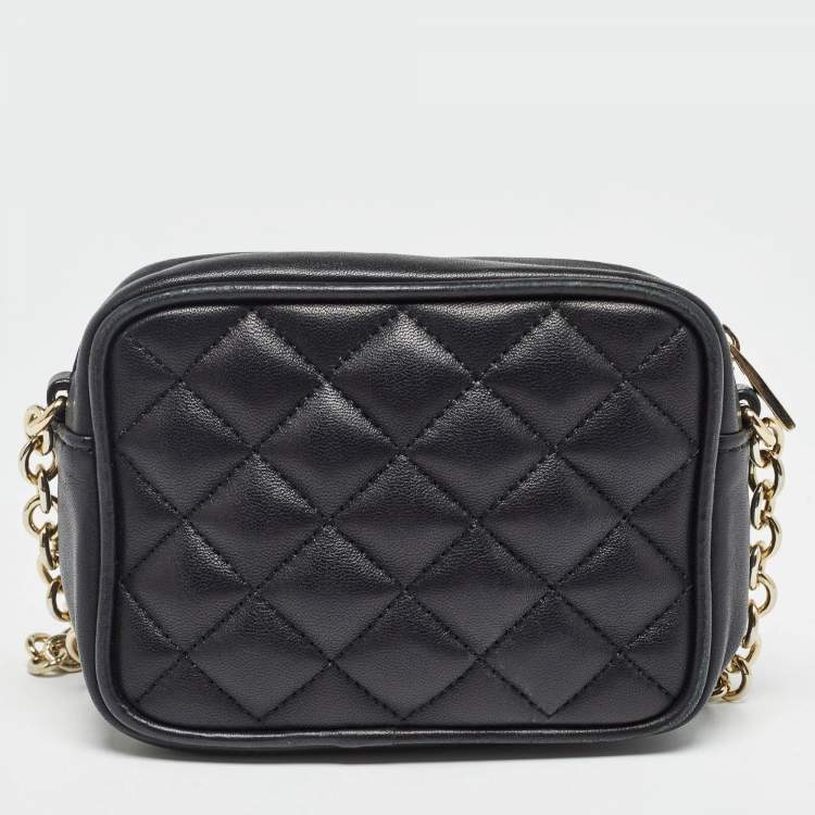 Pre Owned Carolina Herrera Black Quilted Leather Mini Chain Crossbody Bag 