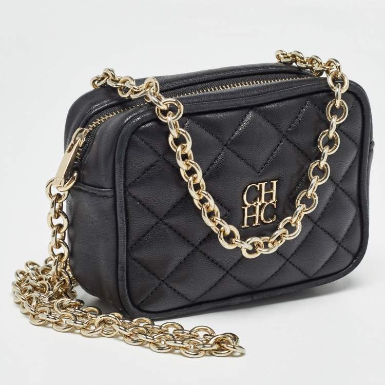 Pre Owned Carolina Herrera Black Quilted Leather Mini Chain Crossbody Bag 
