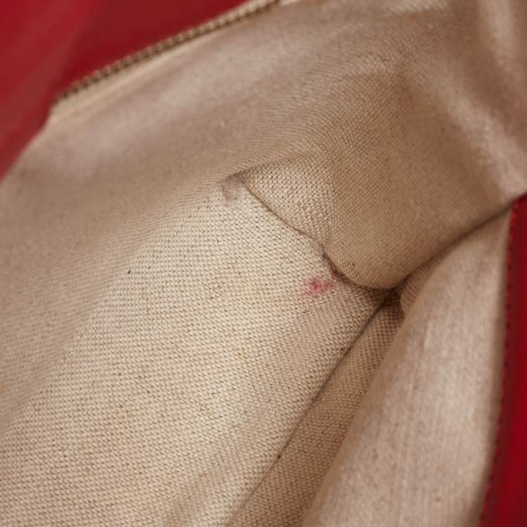 Pre Owned Carolina Herrera Red Monogram Embossed Leather Duchess Tote