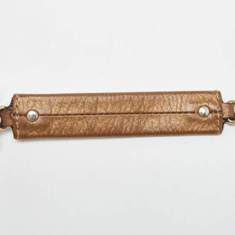 Pre Owned Carolina Herrera Gold Monogram Leather Audrey Shoulder Bag