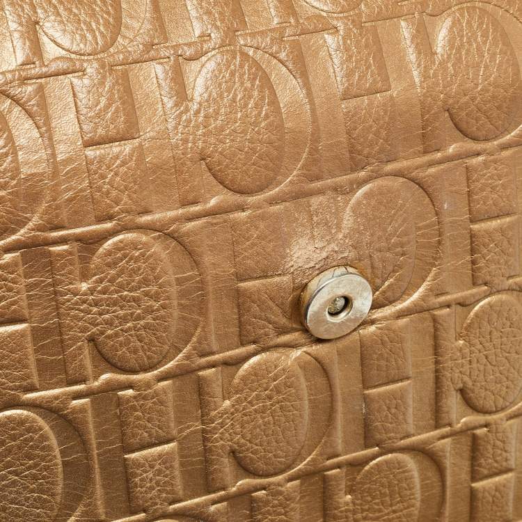 Pre Owned Carolina Herrera Gold Monogram Leather Audrey Shoulder Bag