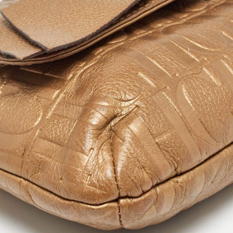 Pre Owned Carolina Herrera Gold Monogram Leather Audrey Shoulder Bag