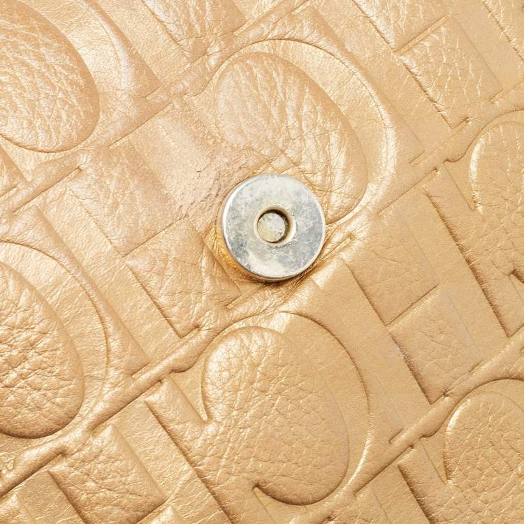 Pre Owned Carolina Herrera Gold Monogram Leather Audrey Shoulder Bag