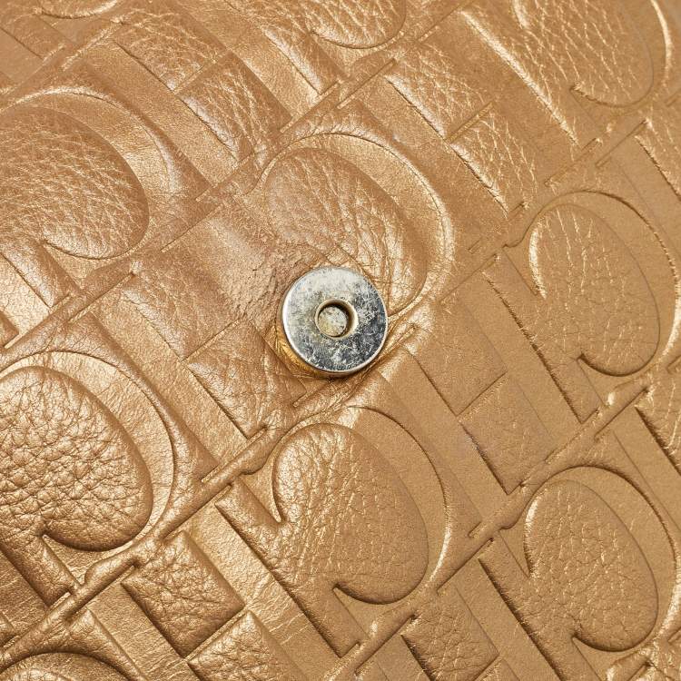 Pre Owned Carolina Herrera Gold Monogram Leather Audrey Shoulder Bag