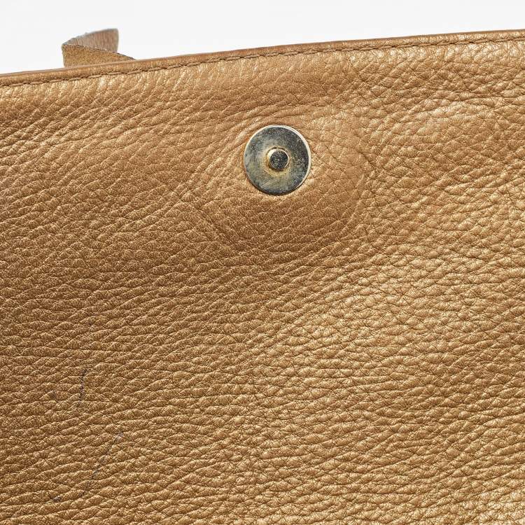 Pre Owned Carolina Herrera Gold Monogram Leather Audrey Shoulder Bag