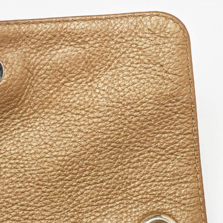 Pre Owned Carolina Herrera Gold Monogram Leather Audrey Shoulder Bag