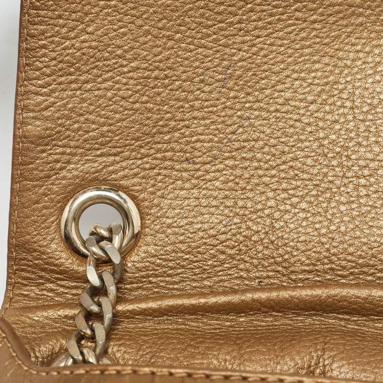 Pre Owned Carolina Herrera Gold Monogram Leather Audrey Shoulder Bag