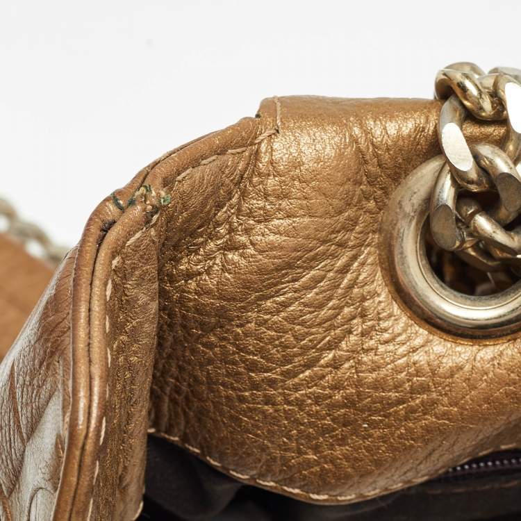 Pre Owned Carolina Herrera Gold Monogram Leather Audrey Shoulder Bag