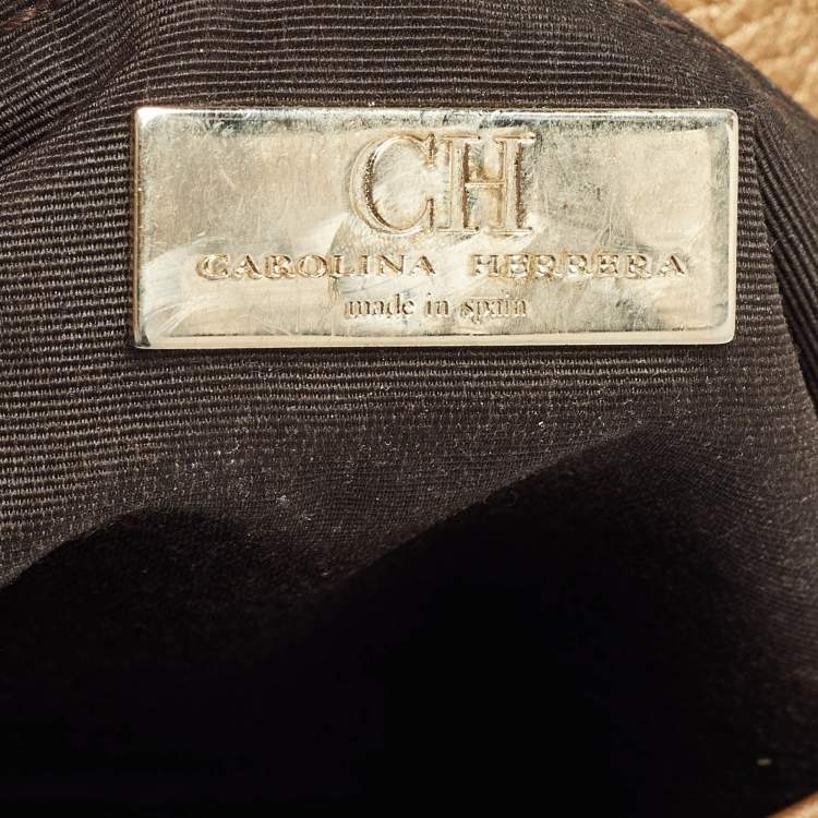 Pre Owned Carolina Herrera Gold Monogram Leather Audrey Shoulder Bag