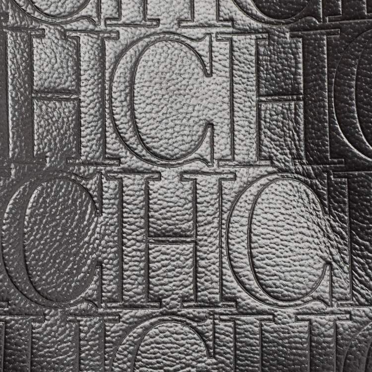 Pre Owned Carolina Herrera Black Monogram Embossed Leather Small Matryoshka Locked Tote