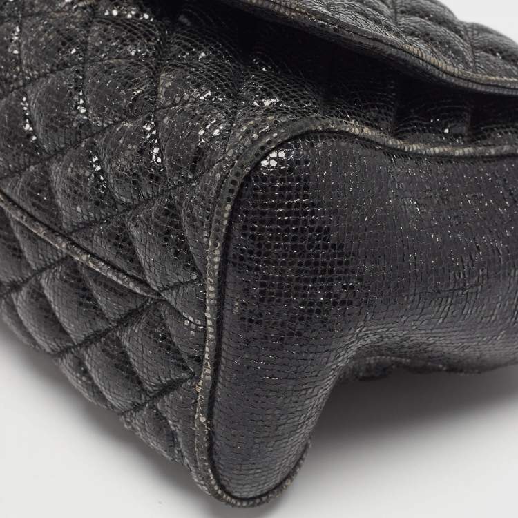 Pre Owned Carolina Herrera Black Quilted Textured Patent Leather Flap Chain Shoulder Bag