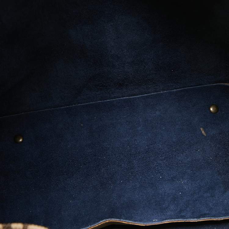 Pre Owned Carolina Herrera Blue/Beige Monogram Embossed Leather Andy Tote