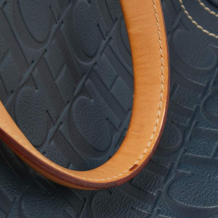 Pre Owned Carolina Herrera Blue/Beige Monogram Embossed Leather Andy Tote