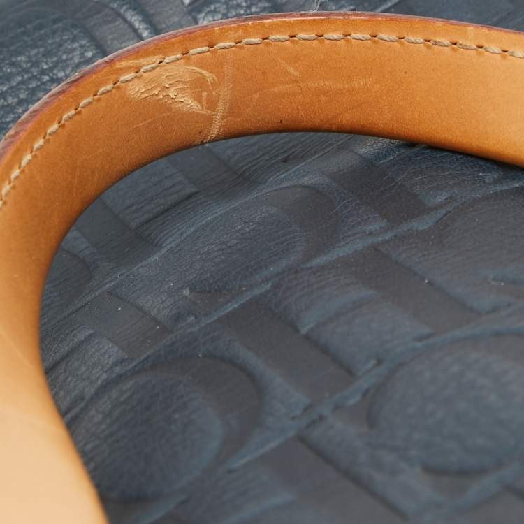 Pre Owned Carolina Herrera Blue/Beige Monogram Embossed Leather Andy Tote