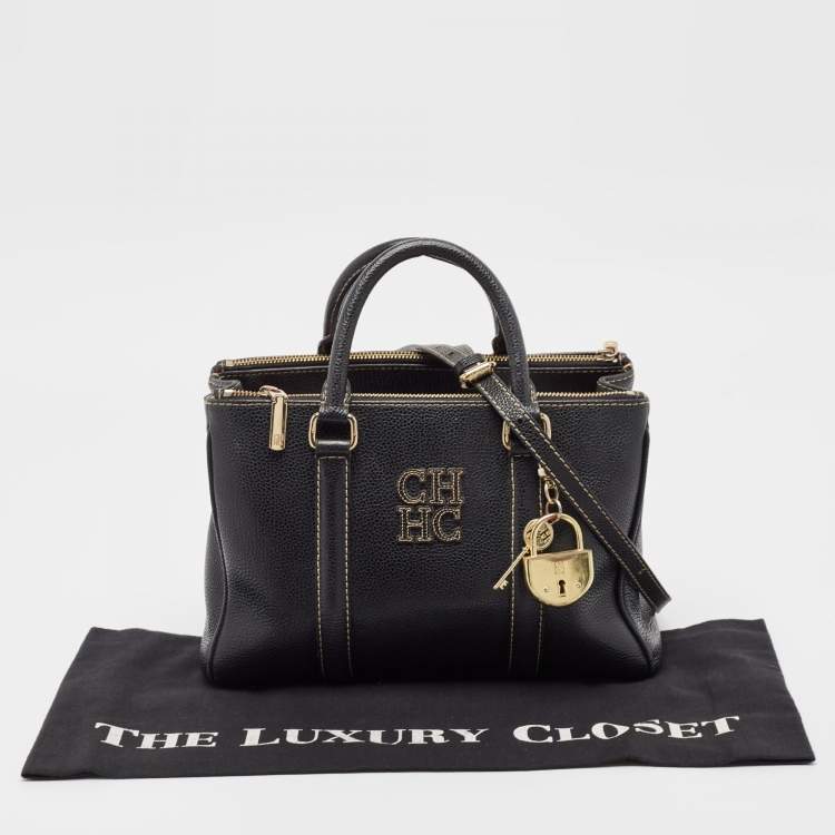 Pre Owned Carolina Herrera Dark Blue Leather Matteo Tote