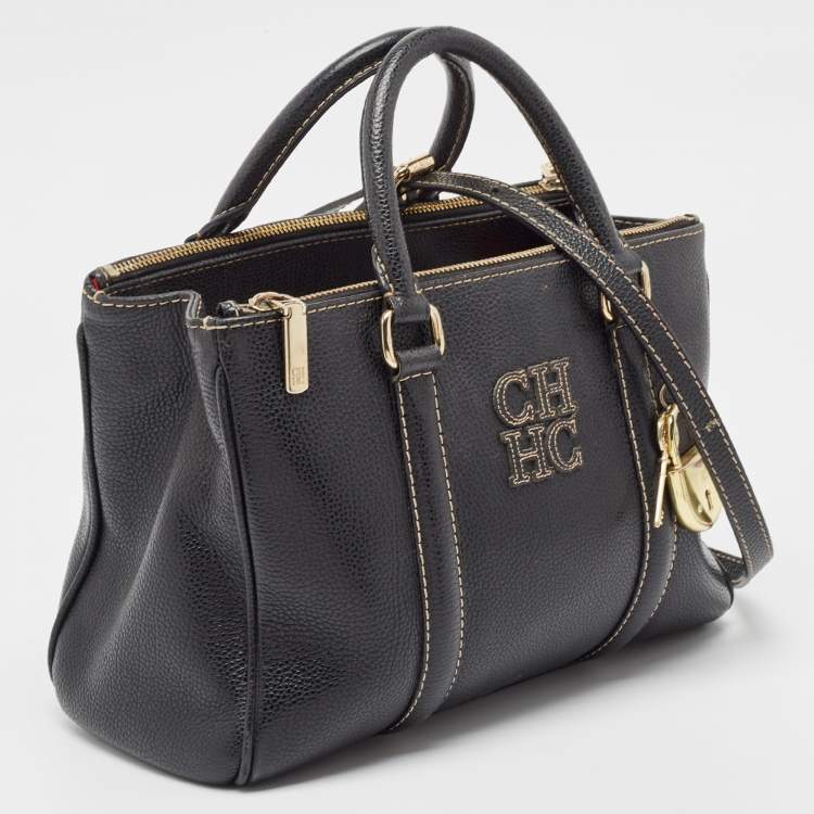 Pre Owned Carolina Herrera Dark Blue Leather Matteo Tote