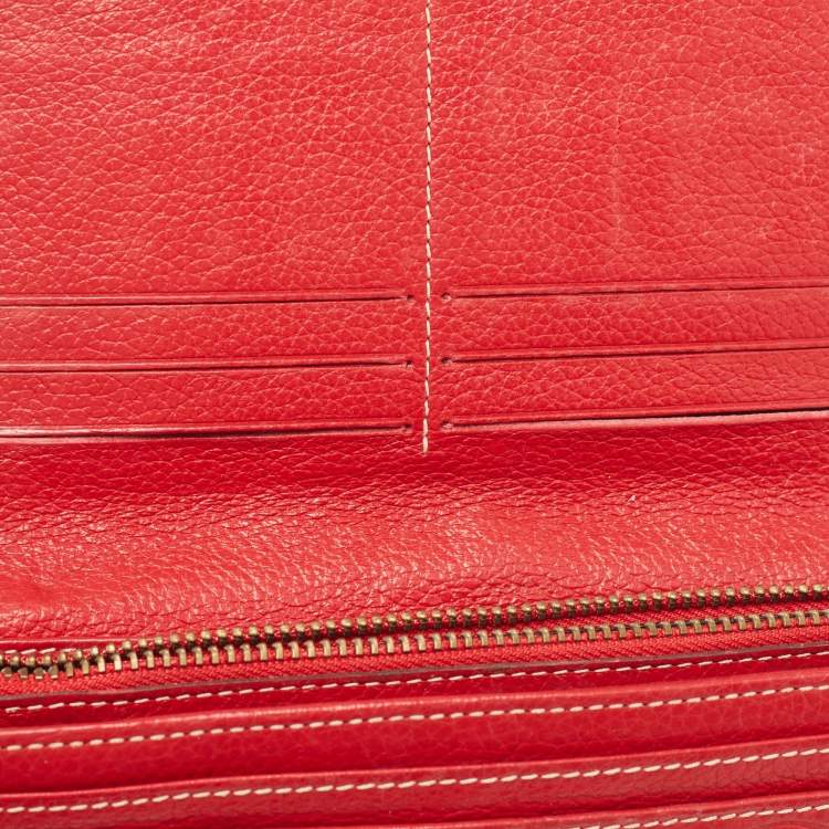 Pre Owned Carolina Herrera Red Monogram Embossed Leather Flap Continental Wallet