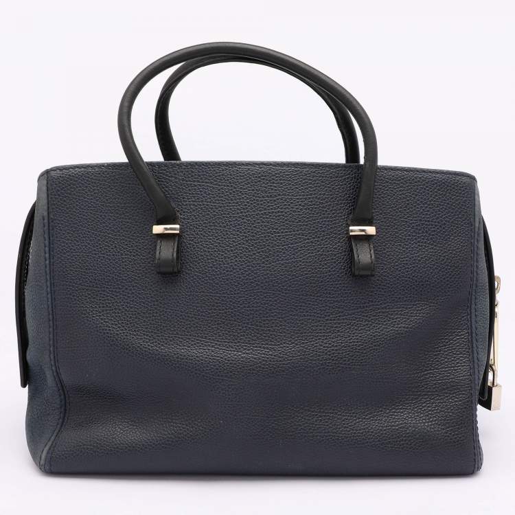 Pre Owned CH Carolina Herrera Blue Nubuck and Leather Zip Tote