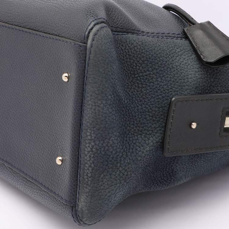Pre Owned CH Carolina Herrera Blue Nubuck and Leather Zip Tote