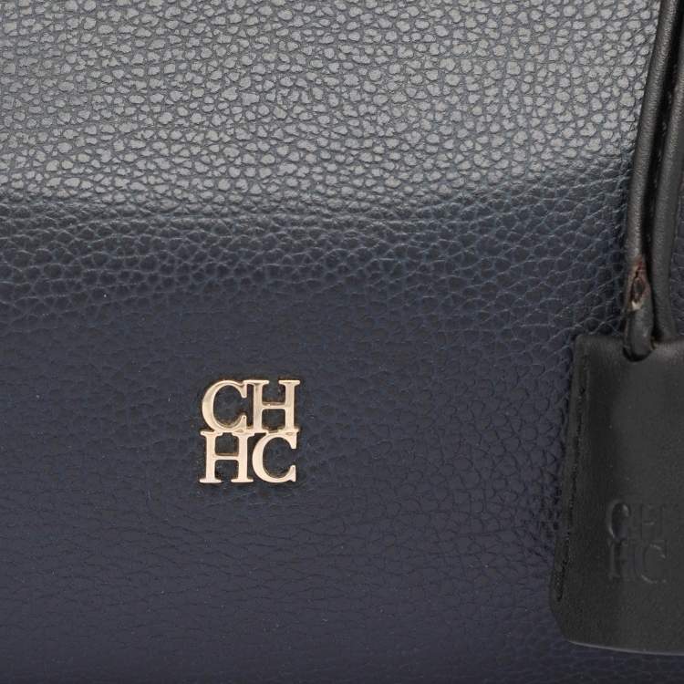 Pre Owned CH Carolina Herrera Blue Nubuck and Leather Zip Tote